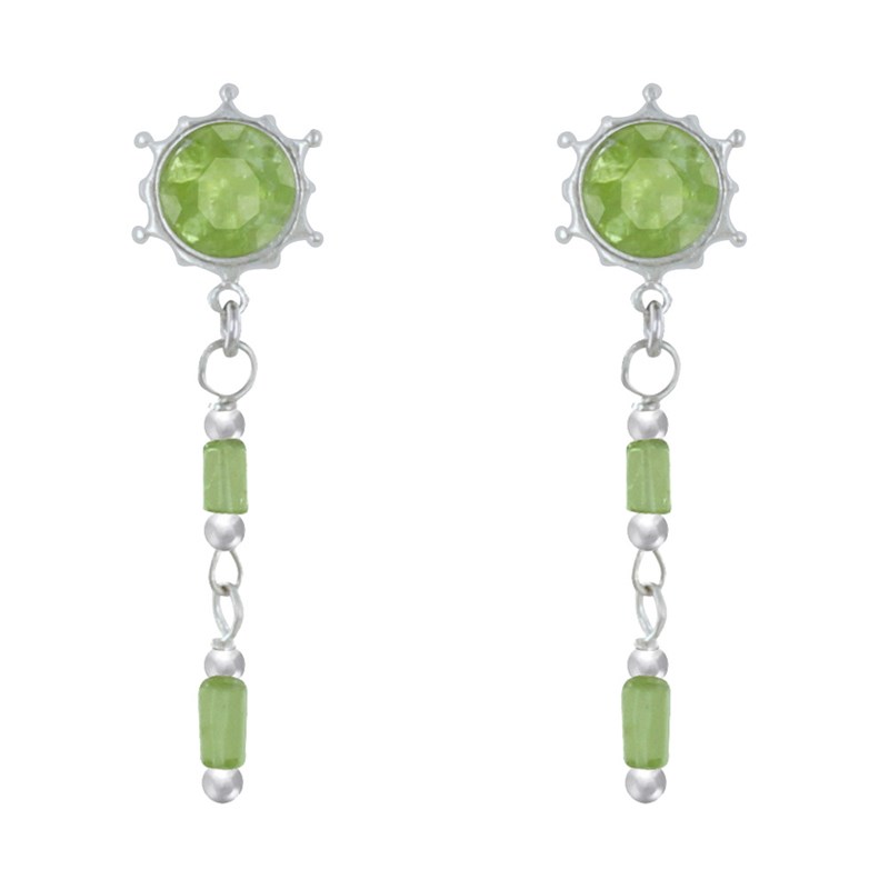 Boucles d'Oreilles Argent Soleil et Cubes de Péridot