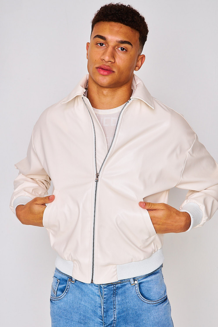 Bomber en simili cuir beige