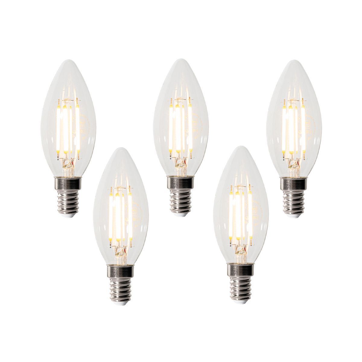 Set van 5 E14 3-staps dimbare LED lampen B35 helder 4W 450 lm 2700K
