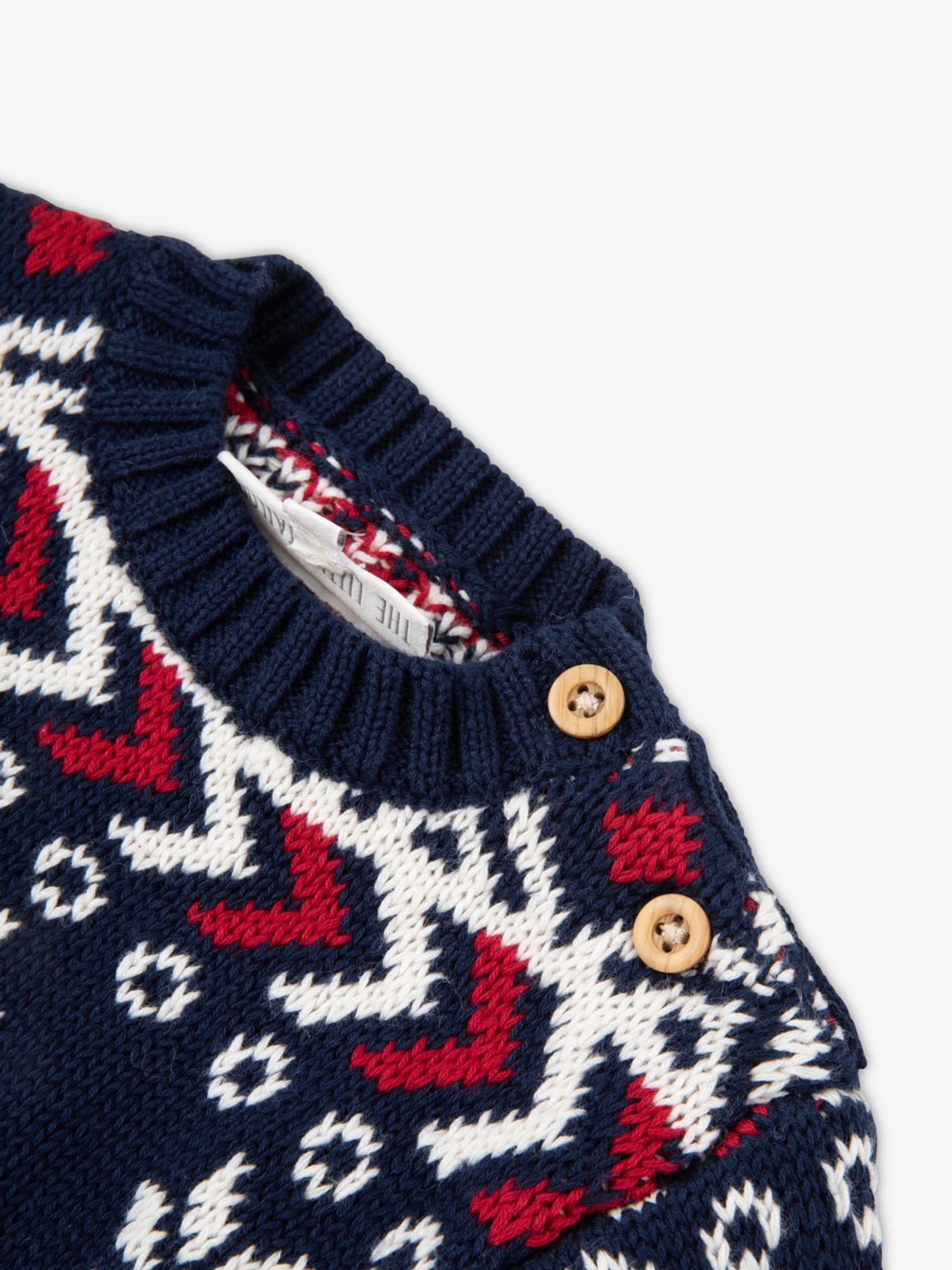 The Little Tailor Baby Blauwe Kerstmis veelkleurige Fairisle Katoenen Trui
