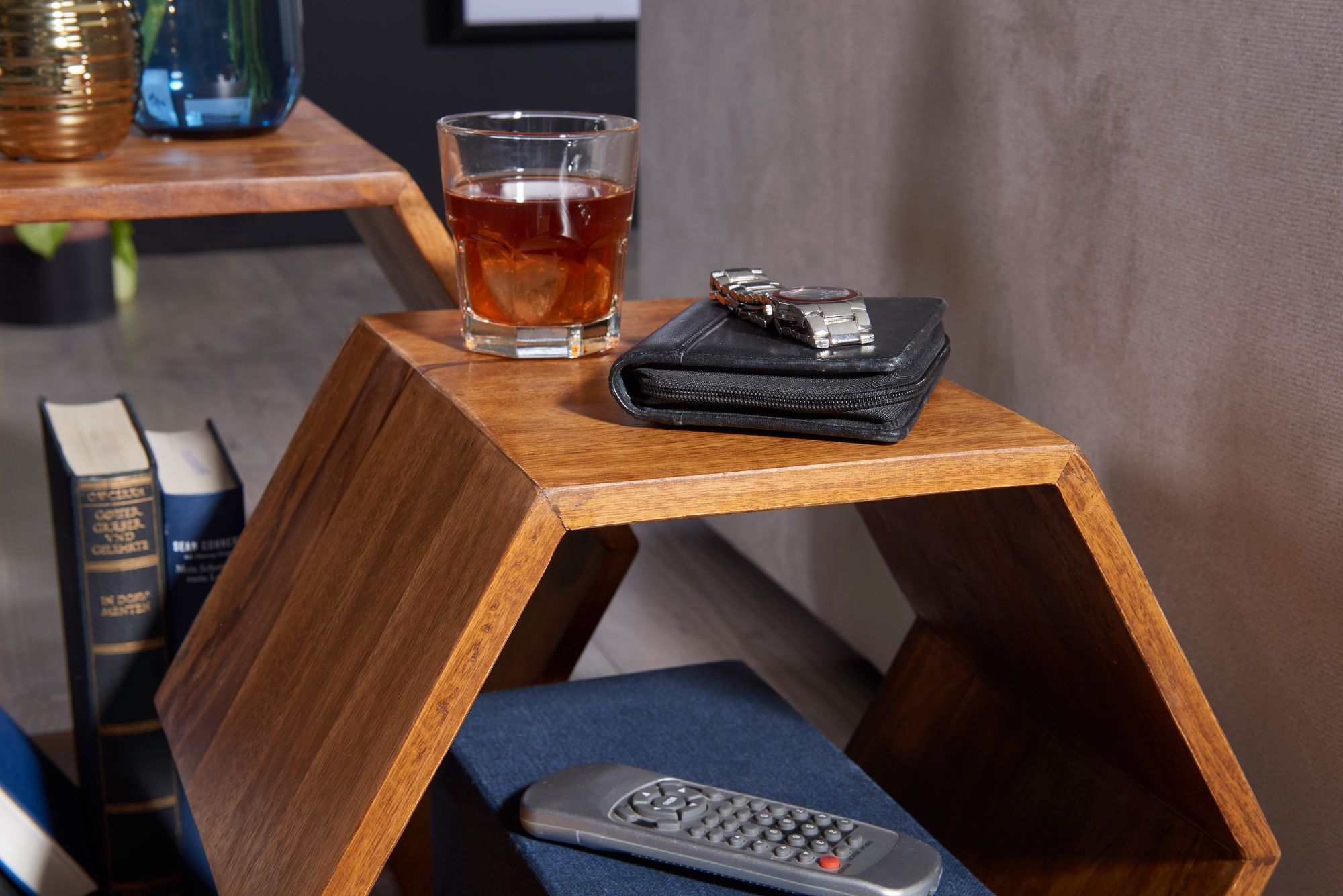 KADIMA DESIGN Sheesham Massivholz Satztisch 2er Set in Wabenform, Braunton, handgefertigt