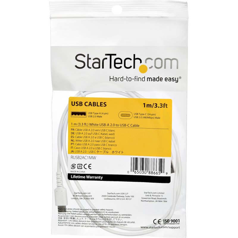 StarTech.com Câble de Charge Rapide USB-A vers USB-C de 1m, Robuste, Charge et Synchronisation, 3A, USB 2.0, Gaine TPE Blanche et Fibre d'Aramide - Cordon de Charge USB
