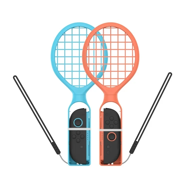 (2er Set) Tennisschläger Controller Griff kompatibel mit Nintendo Switch 2 / OLED / Switch Joy-Con - Orange / Blau