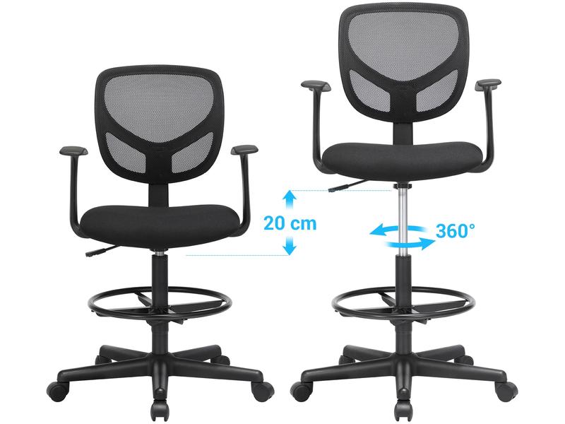 Songmics Bürostuhl mit Armlehnen und Fusskreuz, Schwarz Bequemer und ergonomischer Schreibtischstuhl