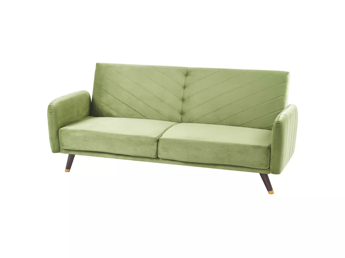 Canapé convertible 3 places en velours vert olive SENJA