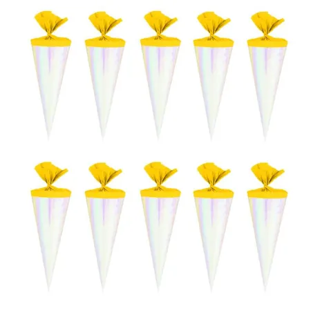 Verpackungsmittel GmbH Deko Schultüten mit gelben Krepp, rund, 15 cm, 10 Stück