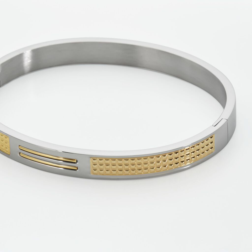 Bracelet Jonc Fermé Acier Blanc Et Plaqué Or Apollo