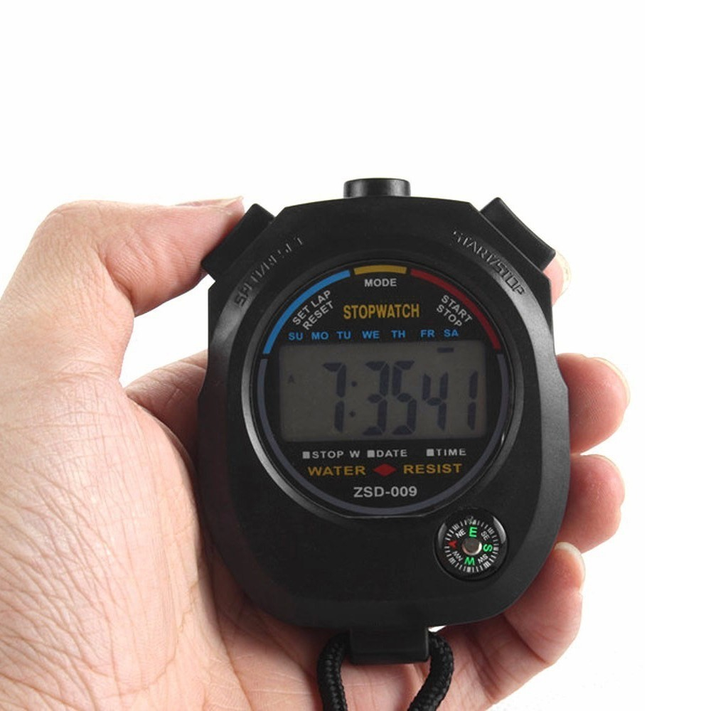 2in1 Digitale Hand Stoppuhr Sport Timer mit Kompass   LCD Display (inkl. 1x LR44 Batterie) - Schwarz