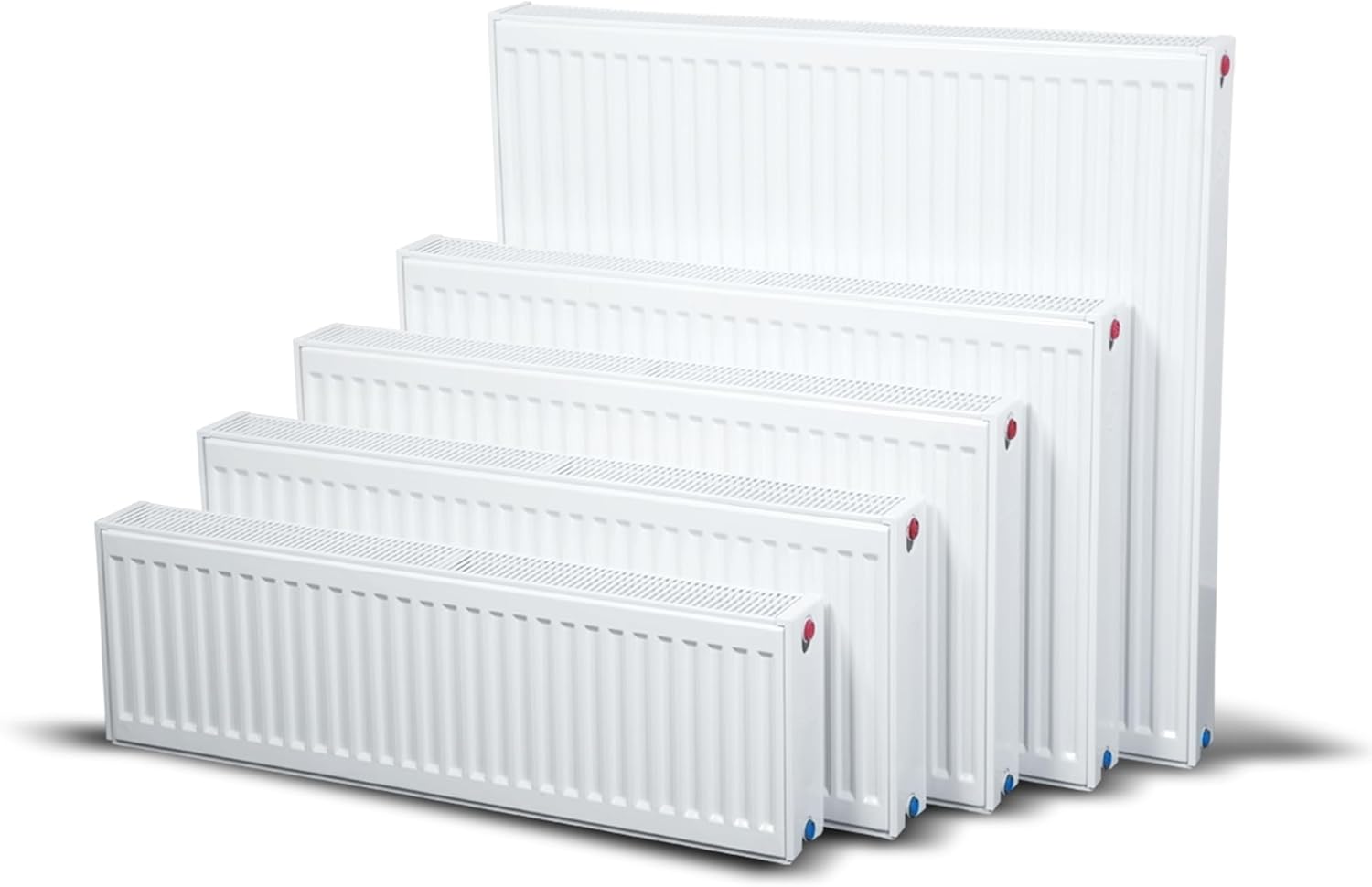 Kompaktheizkörper & Ventilheizkörper Typ 22 – 400x500 mm – Flachheizkörper 6-fach Anschluss, Weiß RAL 9016, 110°C / 10bar, inkl. Thermostatventil & Wandhalter, Warmwasser EN 442