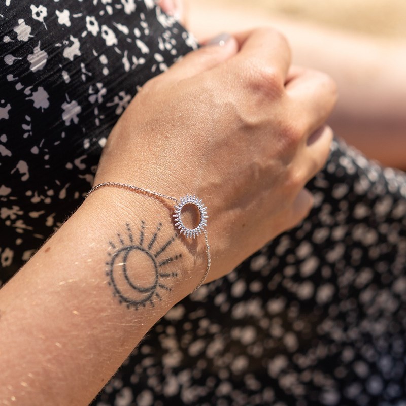 Bracelet Fin Argent Mode Tendance Pendentif Soleil