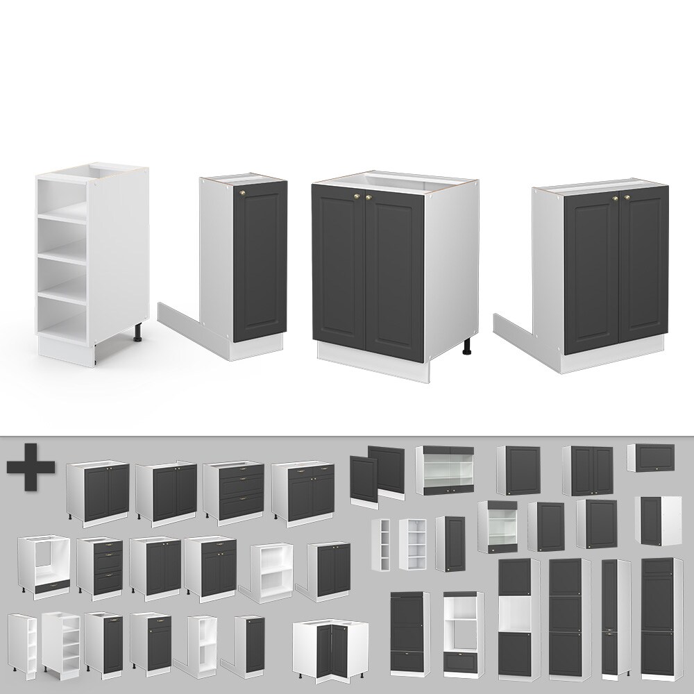 Vicco Kücheninsel Küchenblock Einbauküche Fame-Line Landhaus Weiß 90 cm Küchen Schränke Regalunterschrank Küchenunterschrank Regalinselunterschrank Softclose-Scharnier Küchenmöbel