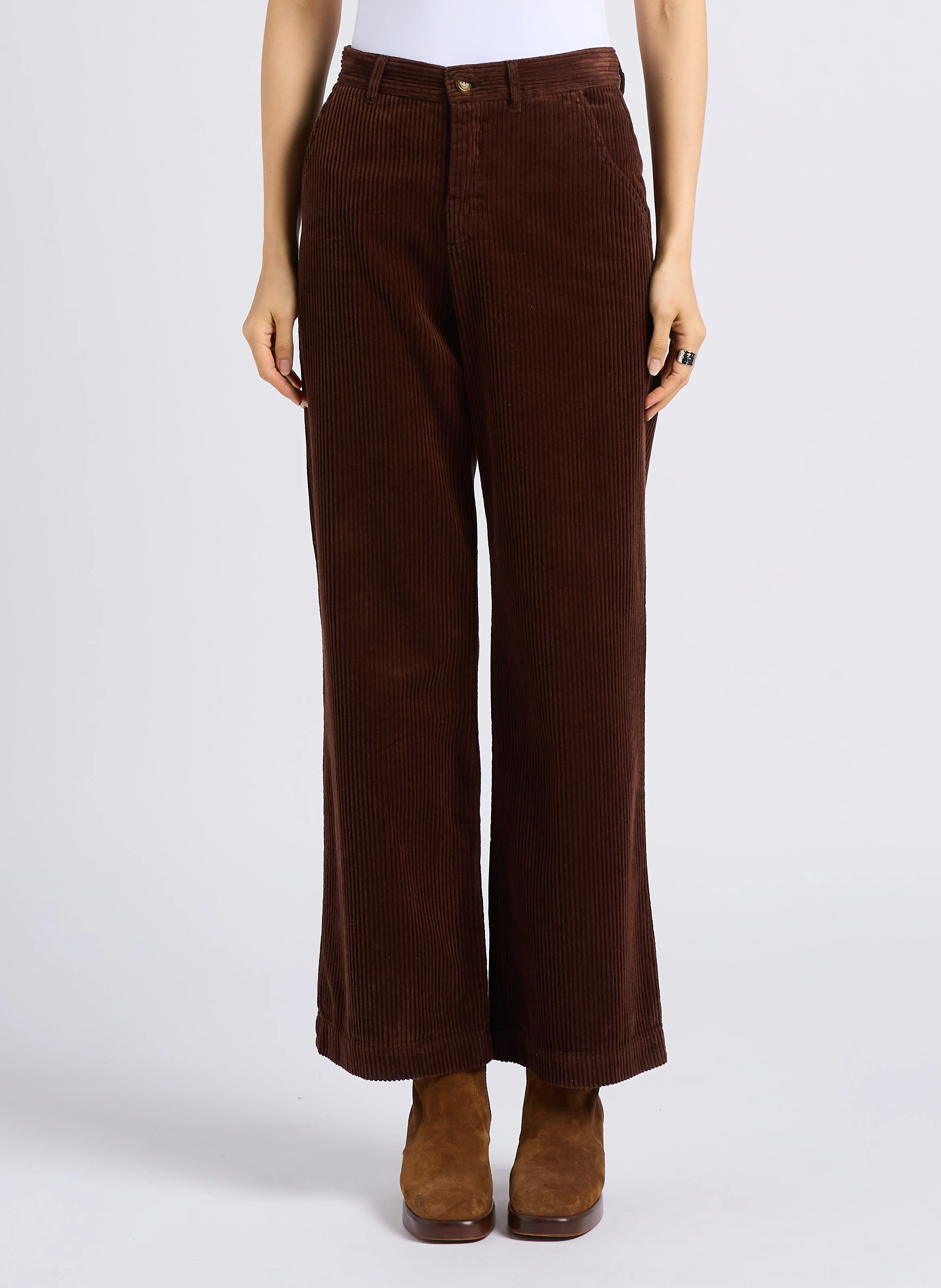 ANELLE - Pantalon en velours côtelé | Marron