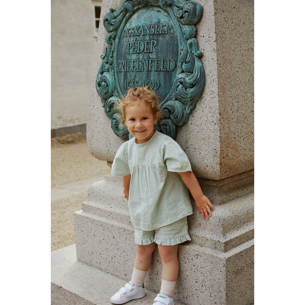 Køb COPENHAGEN COLORS Green W Cream Stripe Seersucker Girly Shorts