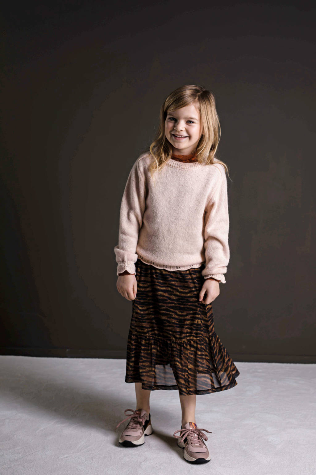 Like Flo semi-transparante rok met dierenprint camel/zwart
