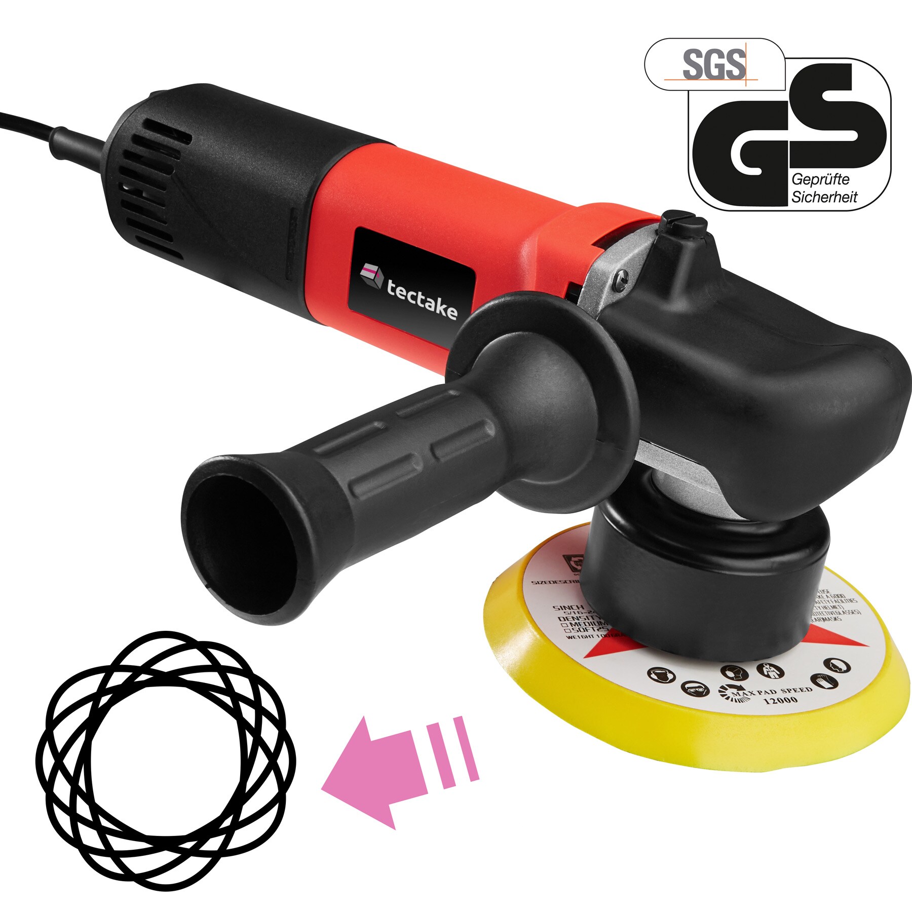 tectake® 5-teiliges Exzenter Poliermaschinen-Set, 710 W, mit Bogenhandgriff und zusätzlichem Stabgriff, inklusive 2 Ersatzkohlen und Transportkoffer