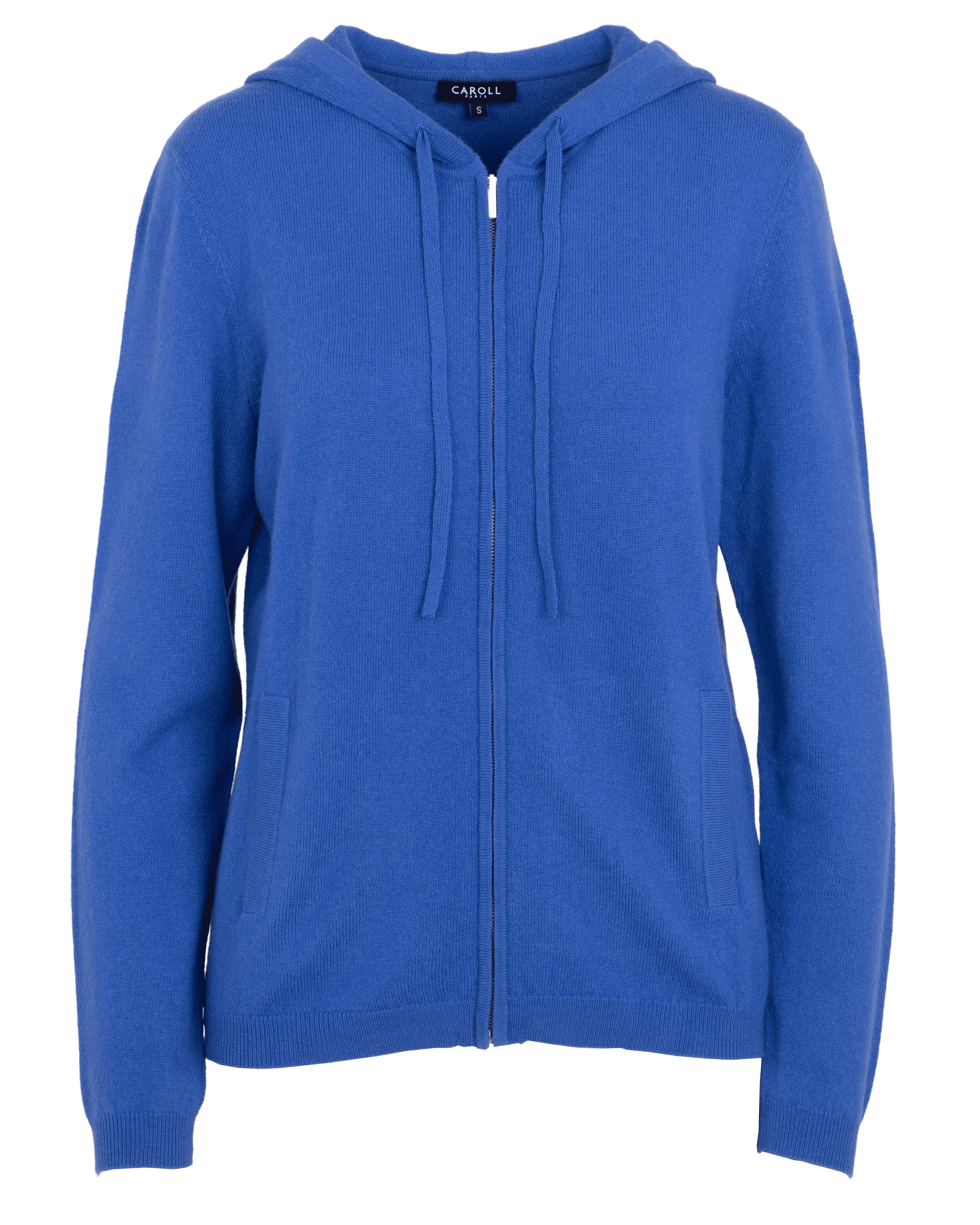BASILA - Gilet droit à capuche en laine et cachemire | Bleu