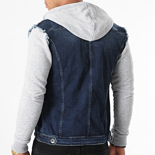 Veste Jean A Capuche 1522 Bleu Denim Gris Chiné