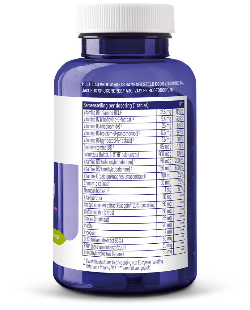 Vitakruid Multi Dag Vrouw 50+ 100% Vegan (90 tabletten)