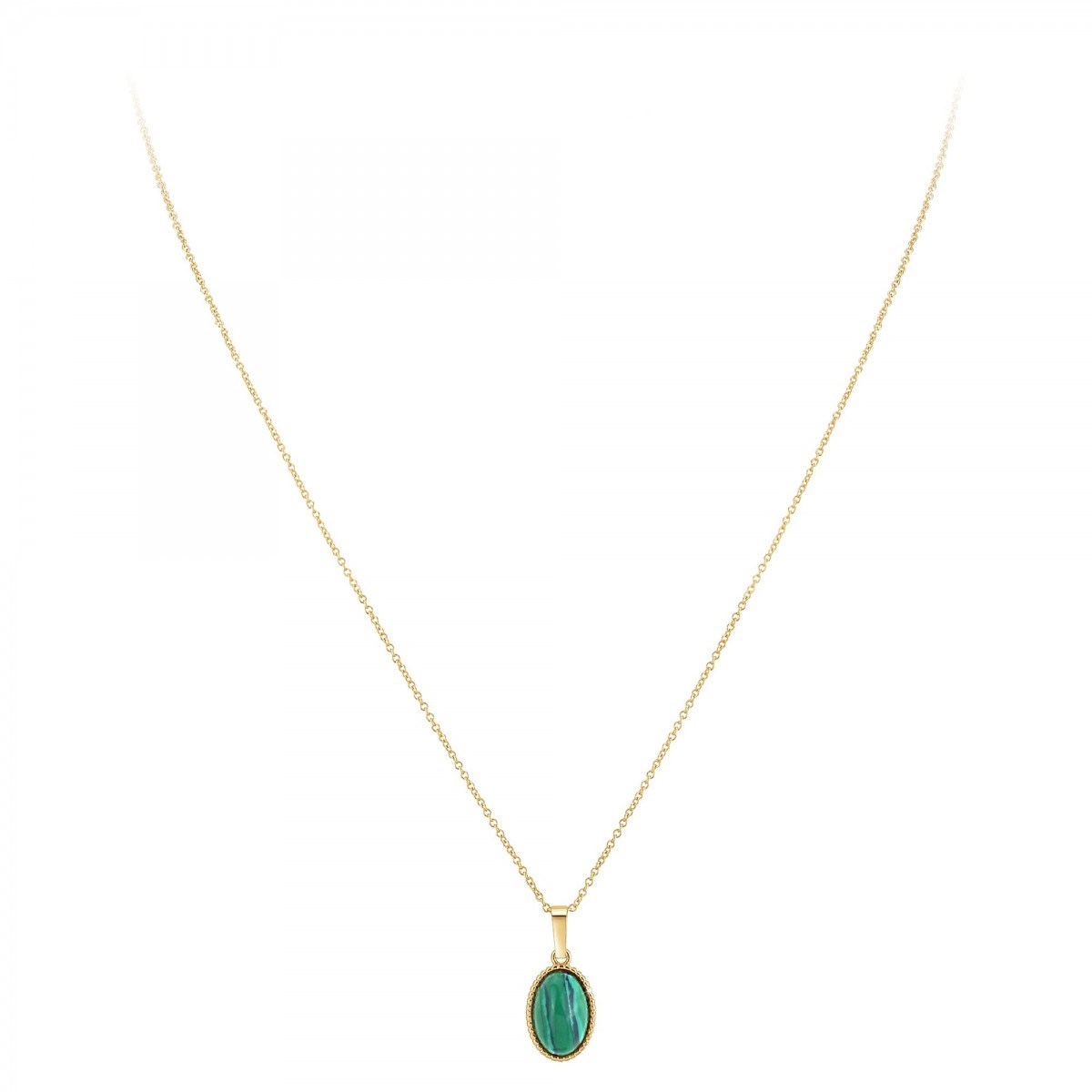 Collier SC Bohème orné d'une malachite en Métal rhodié Finement doré