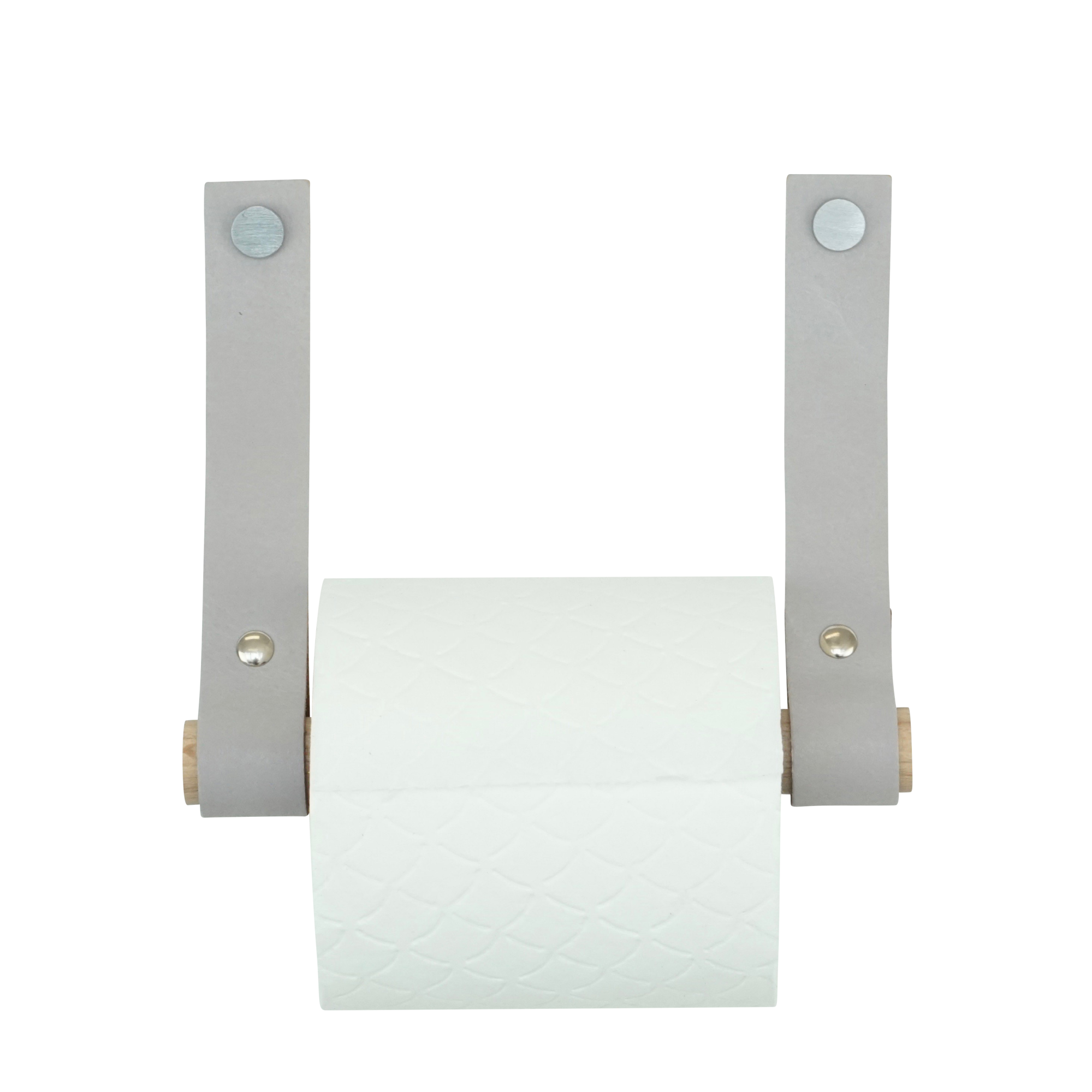 Leren toiletrolhouder (roldrager: rondhout) Lichtgrijs