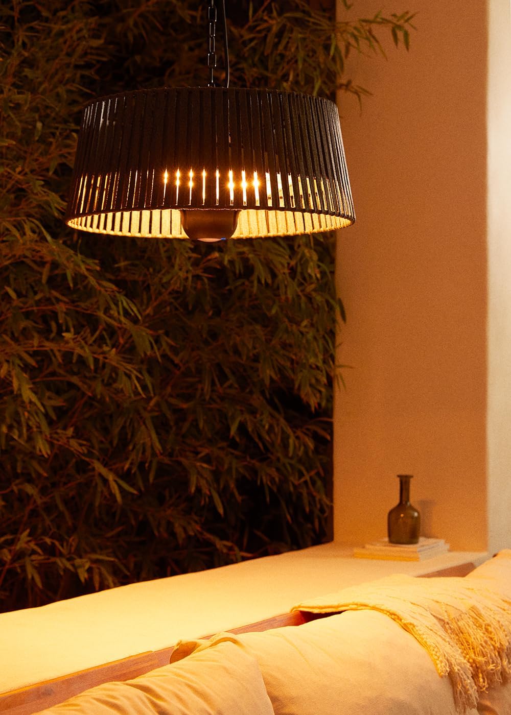 CREATE/HANGING HEATER/Halogen-Infrarot Heizstrahler Grau mit LED-Beleuchtung und Fernbedienung für Terrassen, Garten und Außenbereiche / 1800W Deckenheizstrahler, 3 Heizstufen 800-1000-1800W, IP24