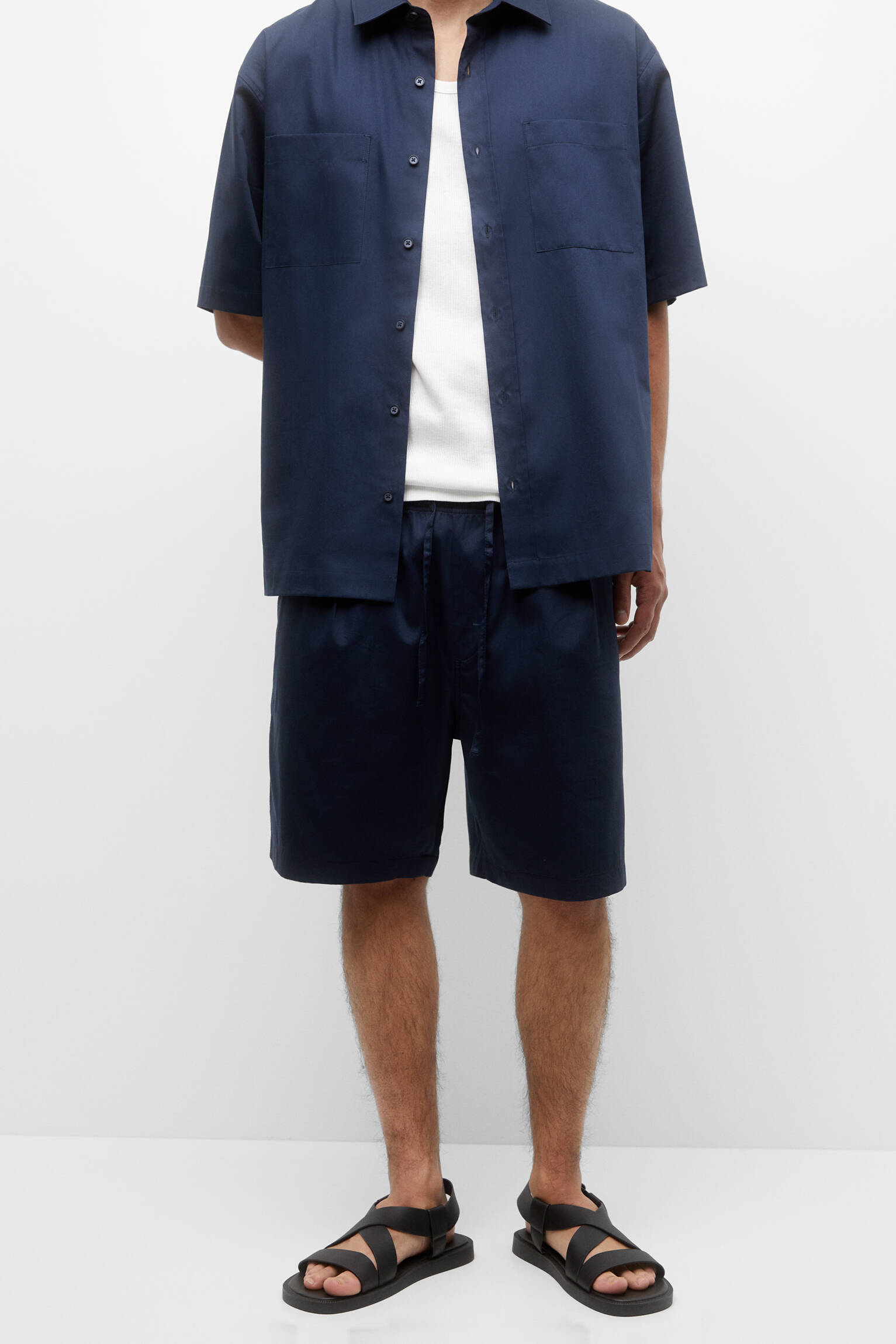 Bermudas leves de popeline - Azul-marinho