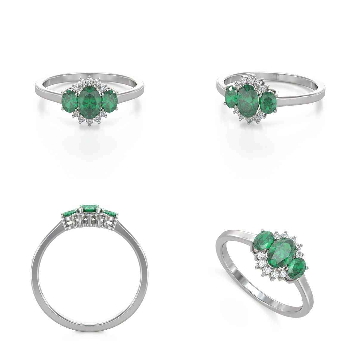 Bague ADEN Or 585 Blanc Emeraude et diamants 1.358grs