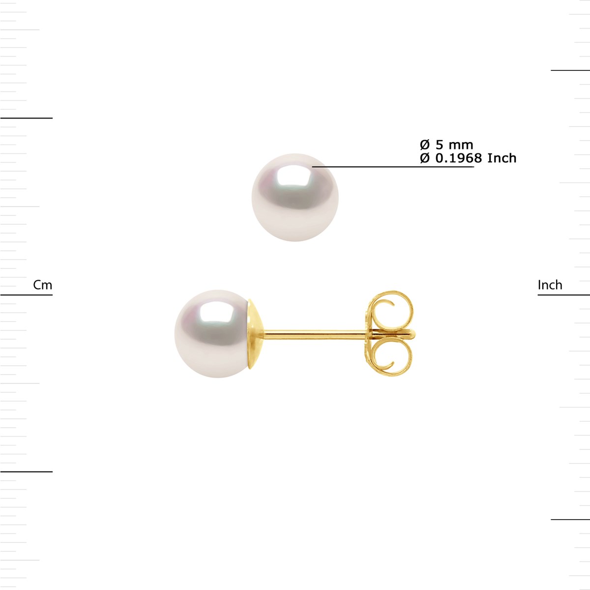 Boucles d'Oreilles Perles AKOYA Rondes 5-6 mm Or Jaune 18 Carats