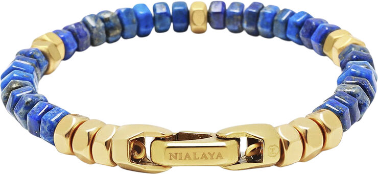 Nialaya Men's Hexagon Beaded Bracelet with Blue Lapis and Gold Blue