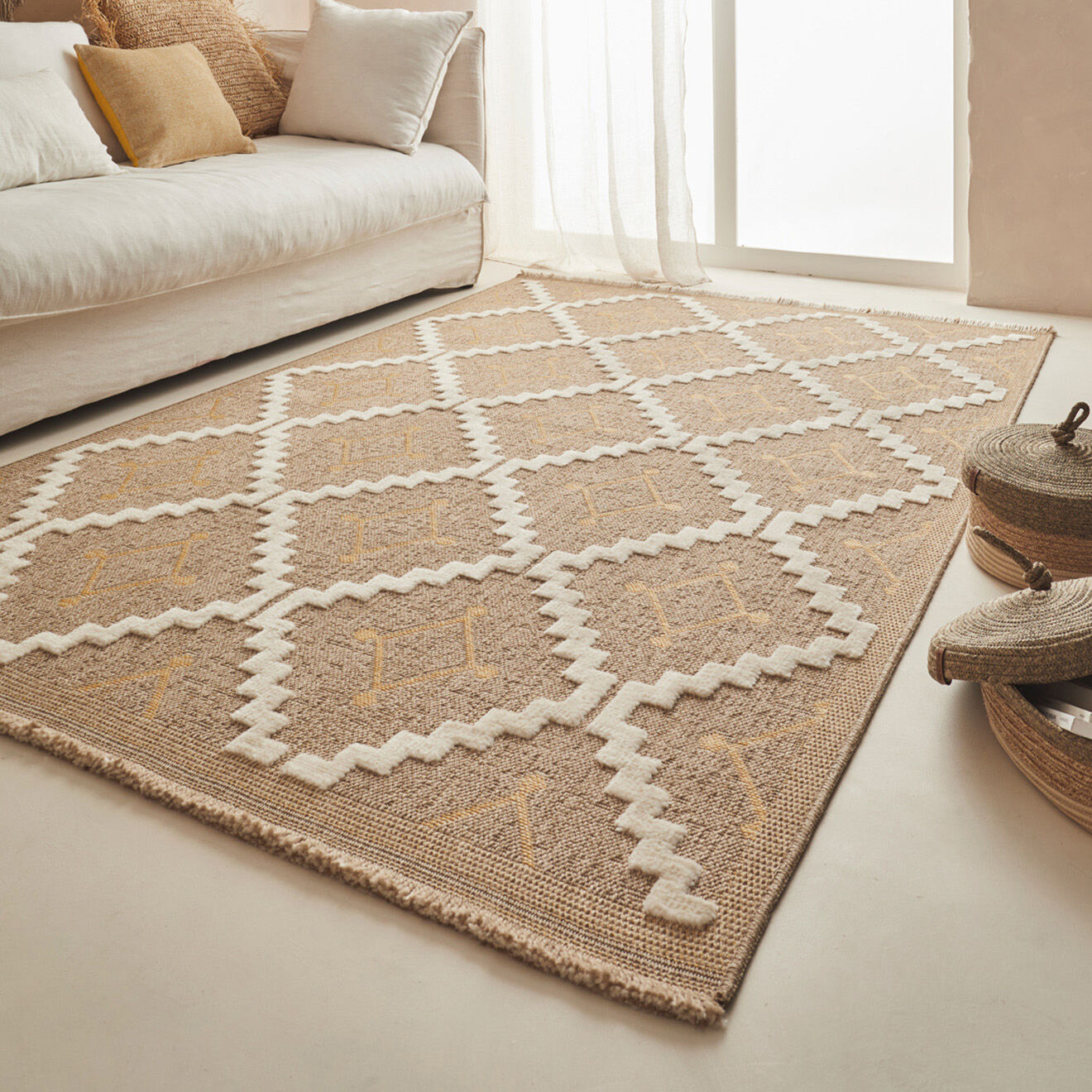 Nazar Rugs Tapis aspect jute TULUM 9041 intérieur & extérieur jaune - 60x180 cm