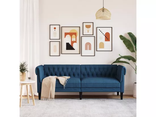 Canapé Chesterfield 3 places bleu tissu