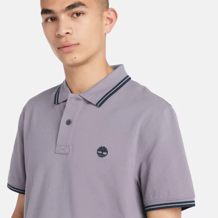 Polo à liseré en piqué pour homme en violet