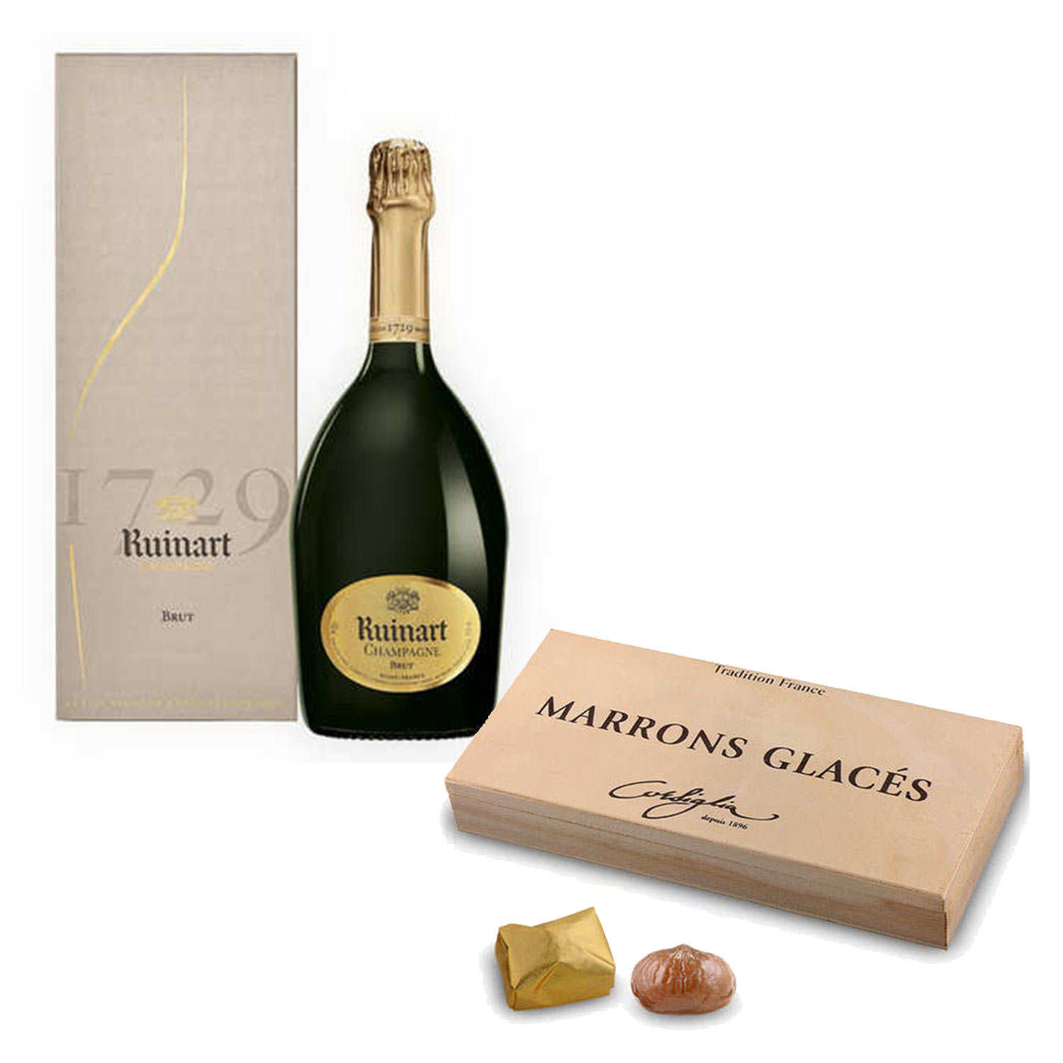 Marrons glacés Corsiglia et champagne R de Ruinart