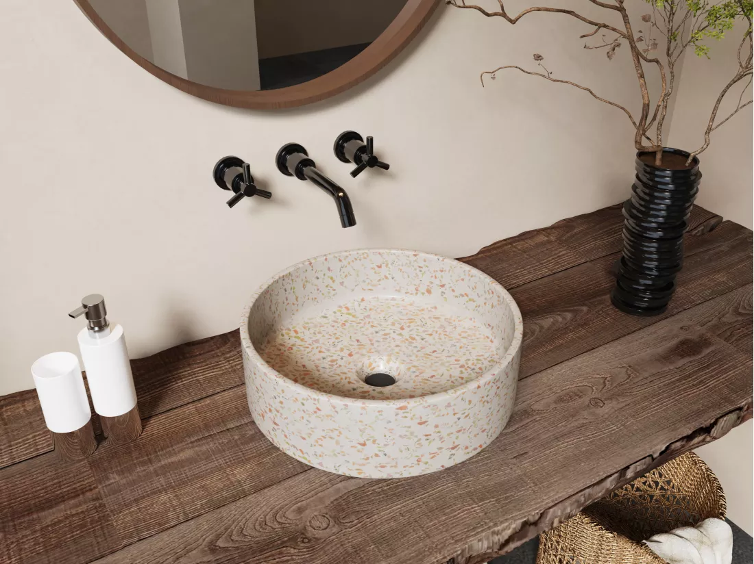 Vasque ronde à poser en terrazzo rose - 39 cm - DUKAT