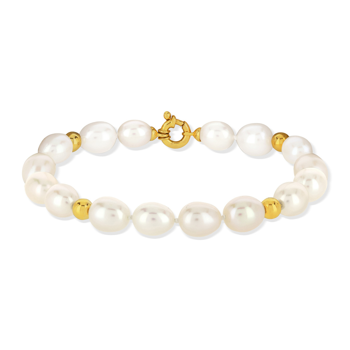 Bracelet or 750 jaune perles de culture de Chine ovales 19 cm