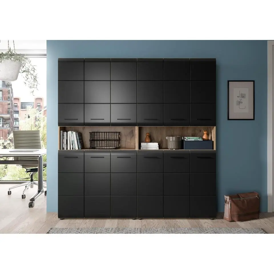 Hioshop Ice badkamer I15 zwart mat- eiken decor