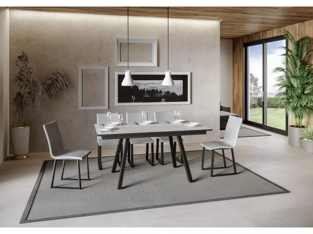 Table extensible 90x160/220 cm Mirhi Frêne Blanc cadre Anthracite