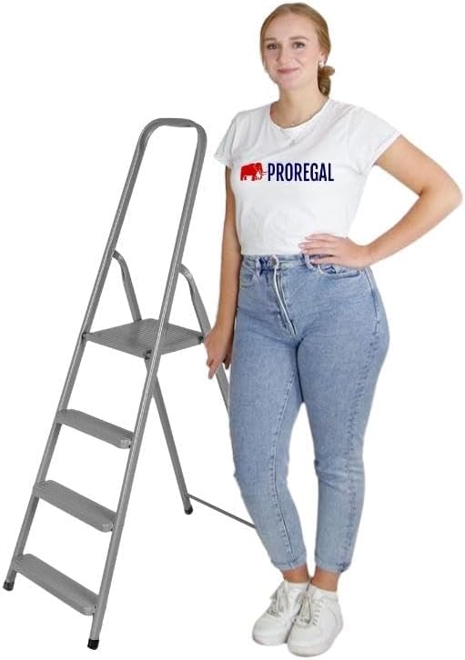 PROREGAL Economy Basic Trapladder, Gemaakt van hoogwaardig staal, Eenzijdig toegankelijk, 4 treden, Werkhoogte 2,75 m, Draagvermogen 125 kg, Antraciet