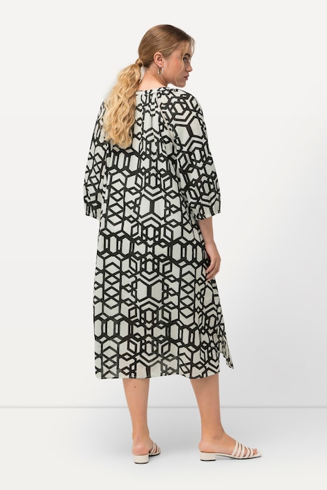 Midikleid, Spitzendetails, Tunika-Ausschnitt, 3/4-Arm