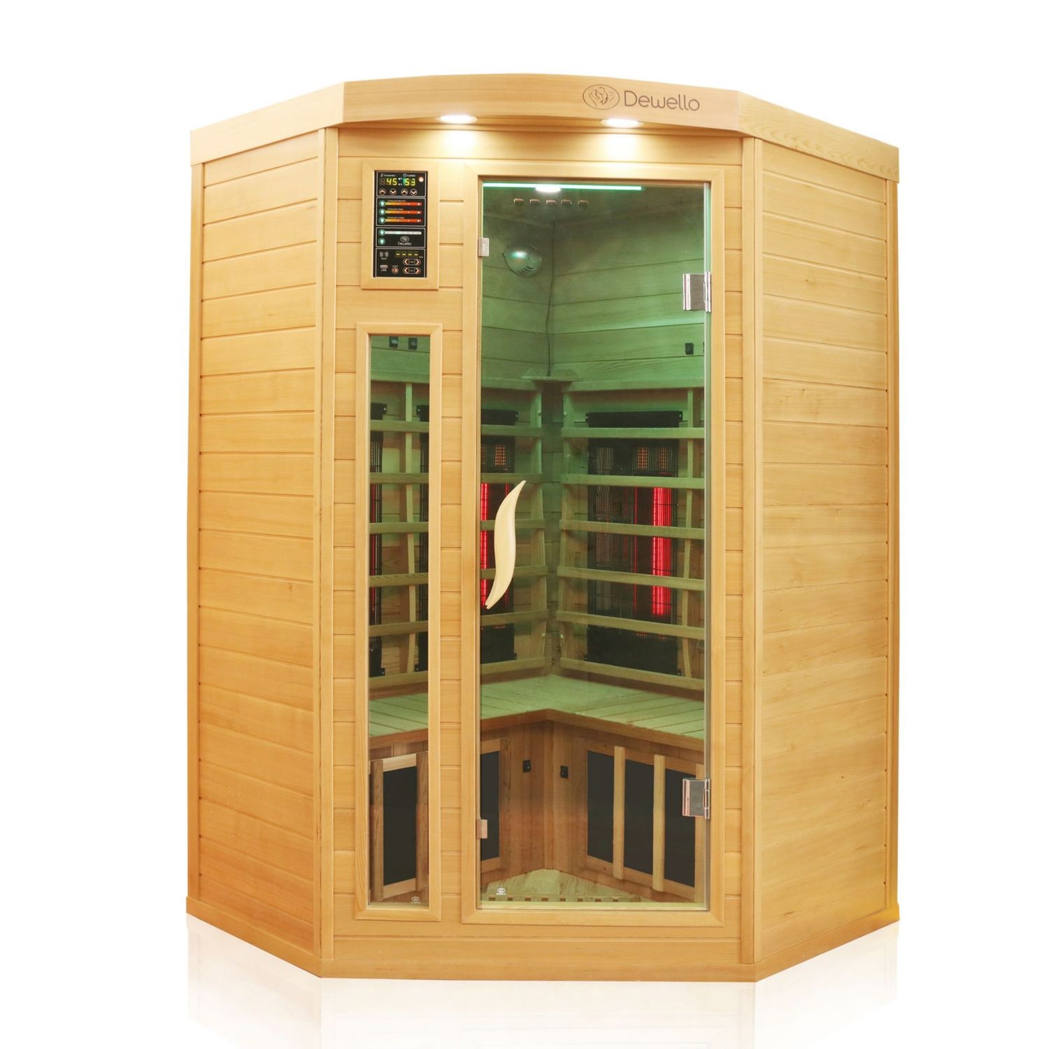 Dewello® Infrarotkabine Infrarotsauna LAKEFIELD PRO Hemlock-Zeder 140cm x 140cm inkl. Vollspektrumstrahler, Bodenstrahler