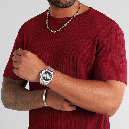 Tee Shirt Texturé Waffle 0394 Bordeaux
