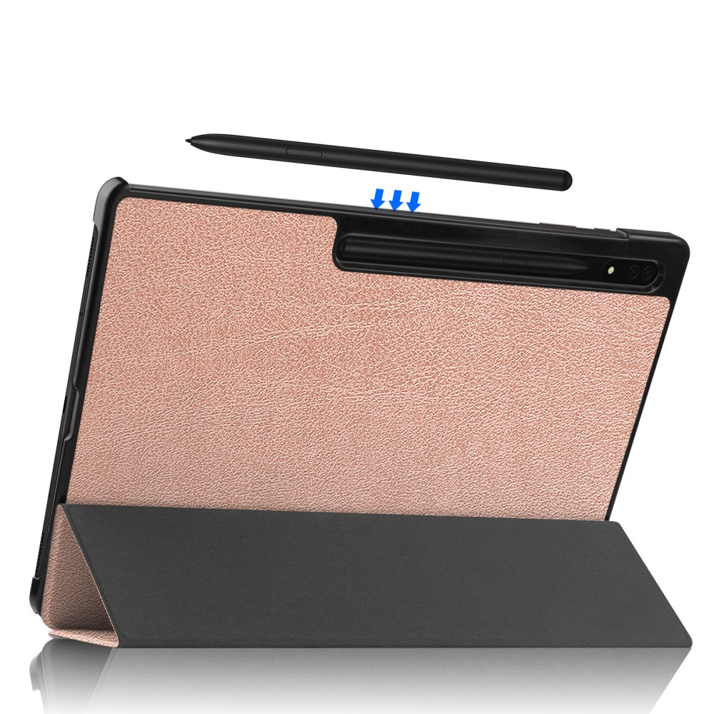 Samsung Galaxy Tab S10 Ultra Flipcase Hülle Ledertasche mit Aufstellfunktion Litchi Look   S-Pen Halterung - Roségold