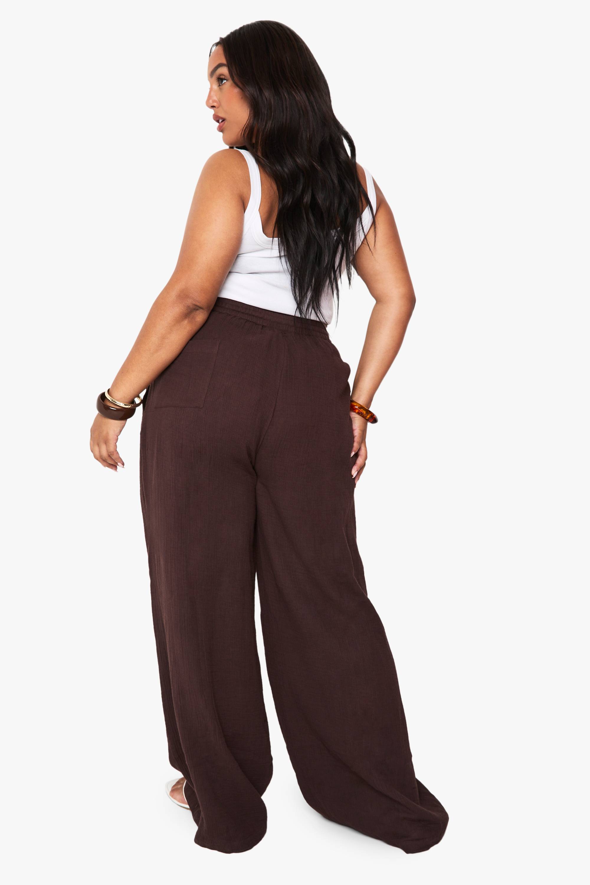 boohoo Pantalon Large Texturé Froissé Grande Taille