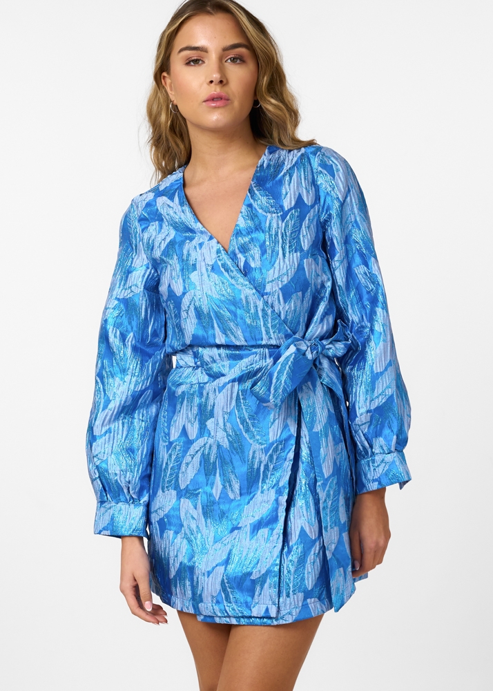 Amber overslag jurk blauw