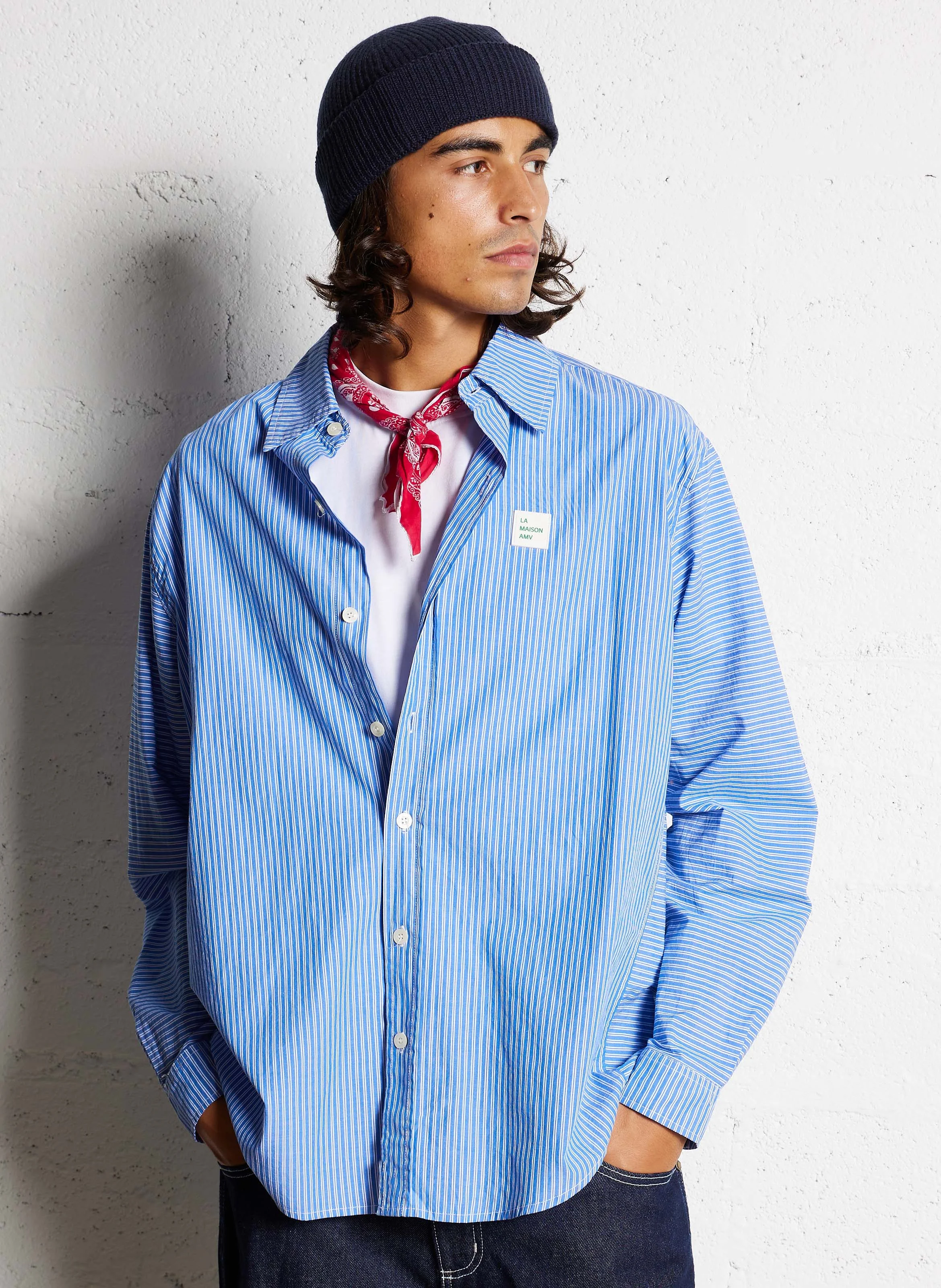 ZATYBAY - Chemise oversize rayée en coton | Bleu