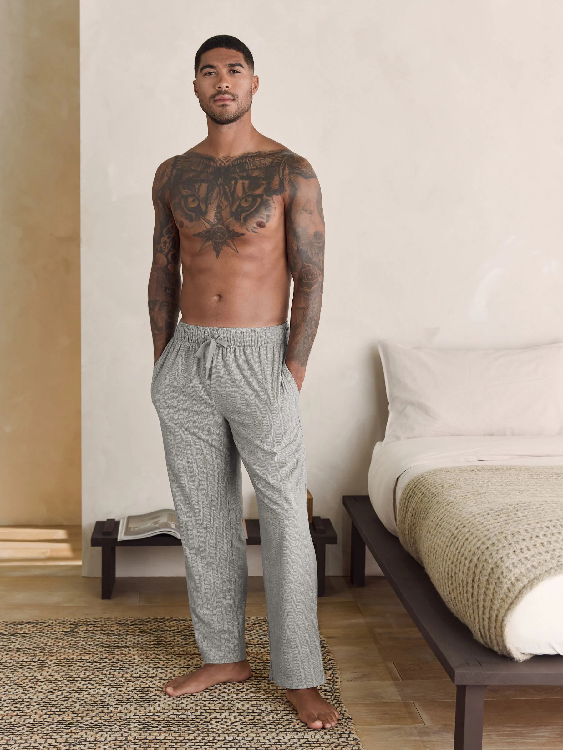 Neutraal visgraatmotief - Motionflex behaaglijke Pyjama's met open zoom