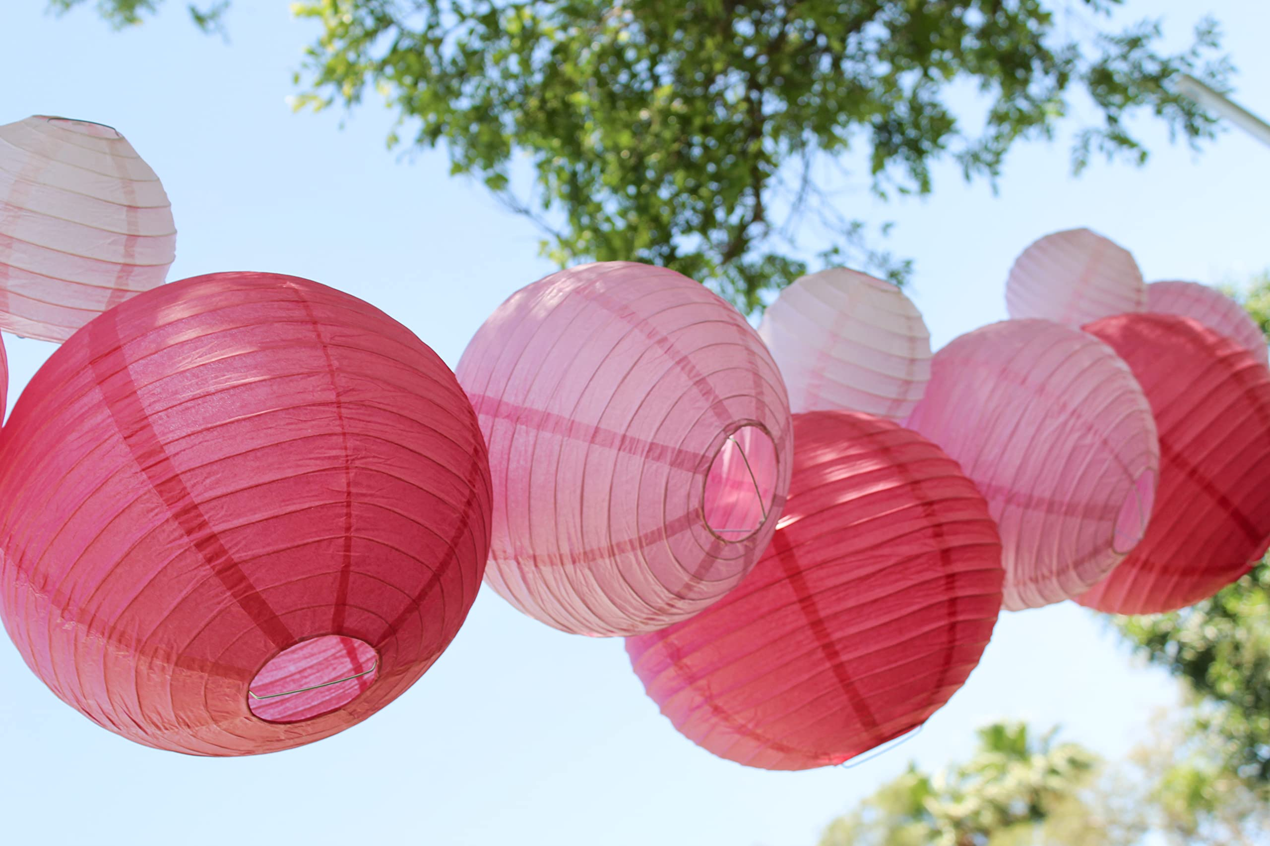 (24er Set) Papier Lampion Party Deko Laterne Geburtstag / Hochzeit - Rosa / Rot