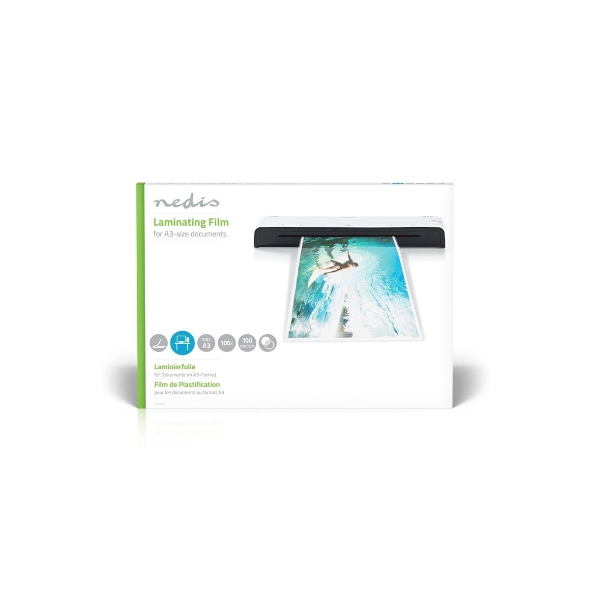 Nedis lamine~~POS=TRUNC Film | A3 | Tykkelse: 100 µm | Pakker per: 100 stk. | Plast | Gjennomsiktig