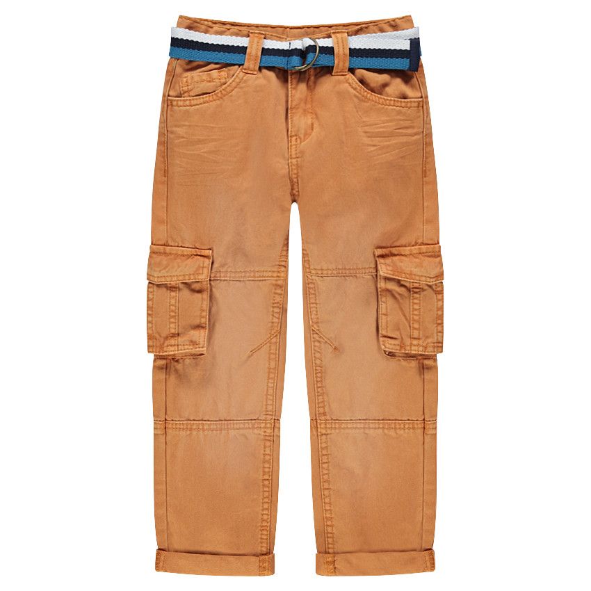 Pantalon cargo en twill surteint avec ceinture rayée - Moutarde