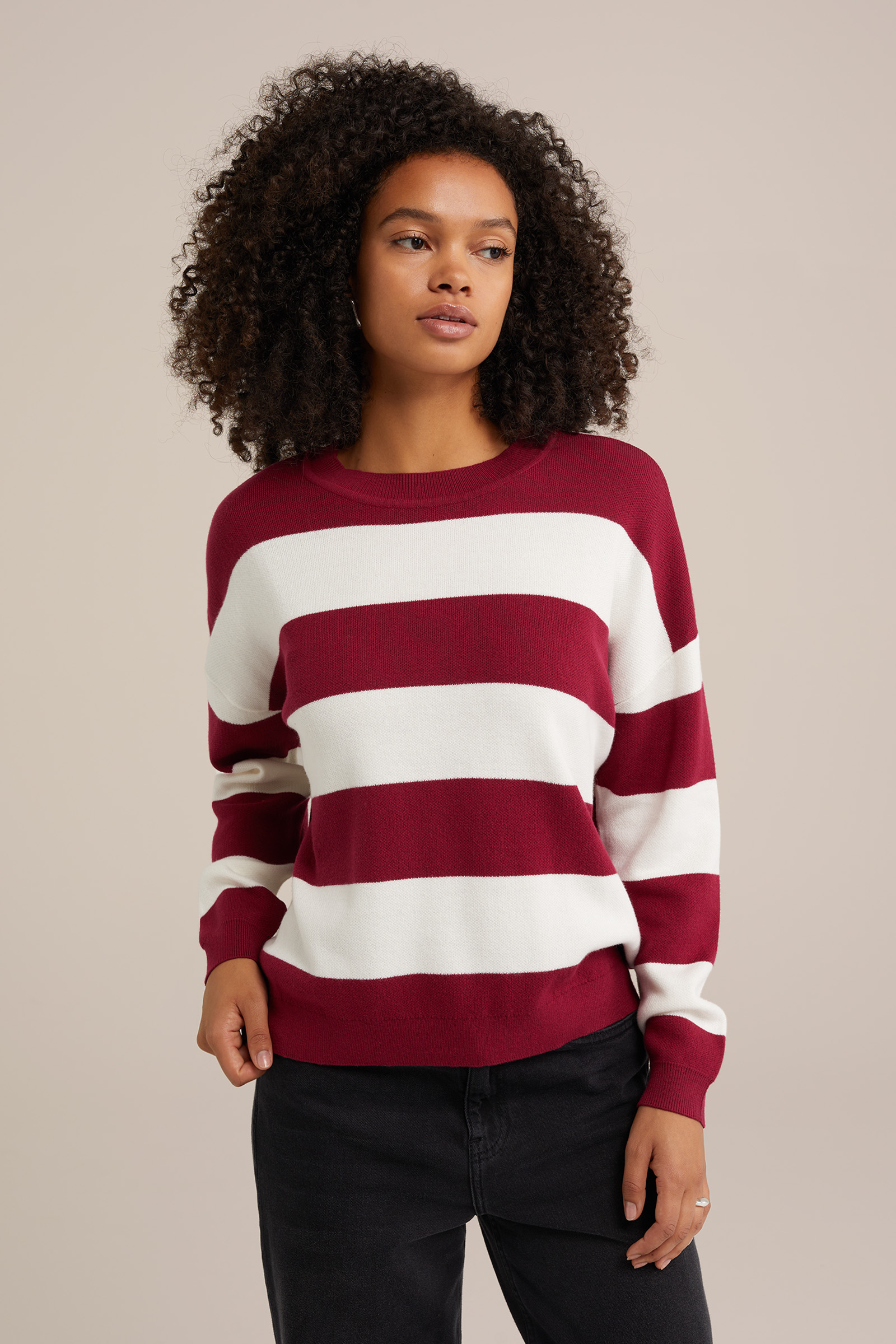 gestreepte trui WE Fashion Donkerrood